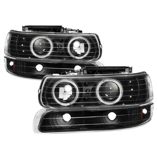 Xtune Bumper Light and Projector Headlights 4pcs- LED Halo - LED - Black