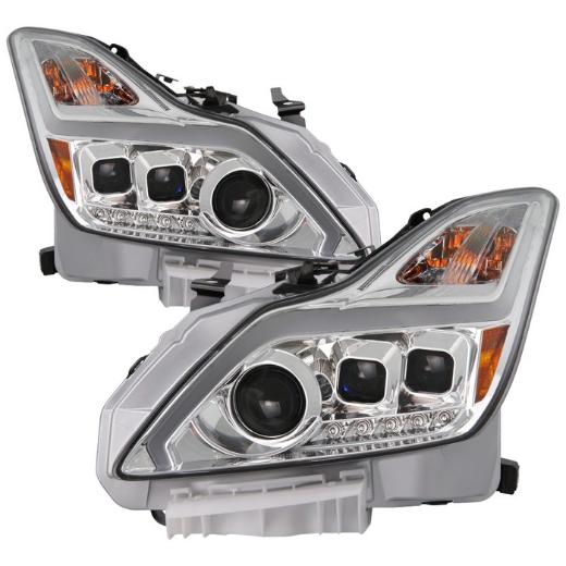 Xtune DRL Light Bar Projector Headlights with Sequential Turn Signal - Chrome