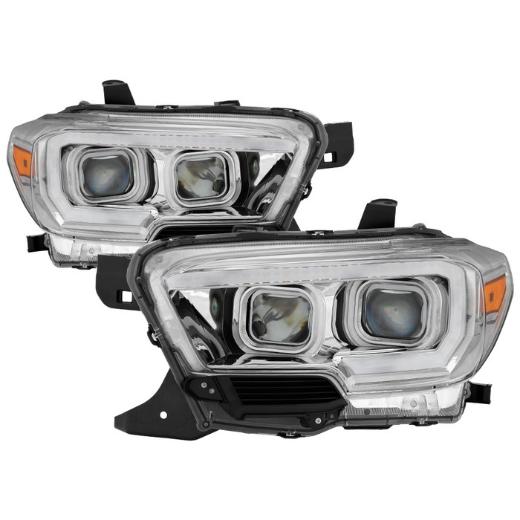 Xtune DRL Light Bar Projector Headlights with Sequential Turn Signal - Chrome